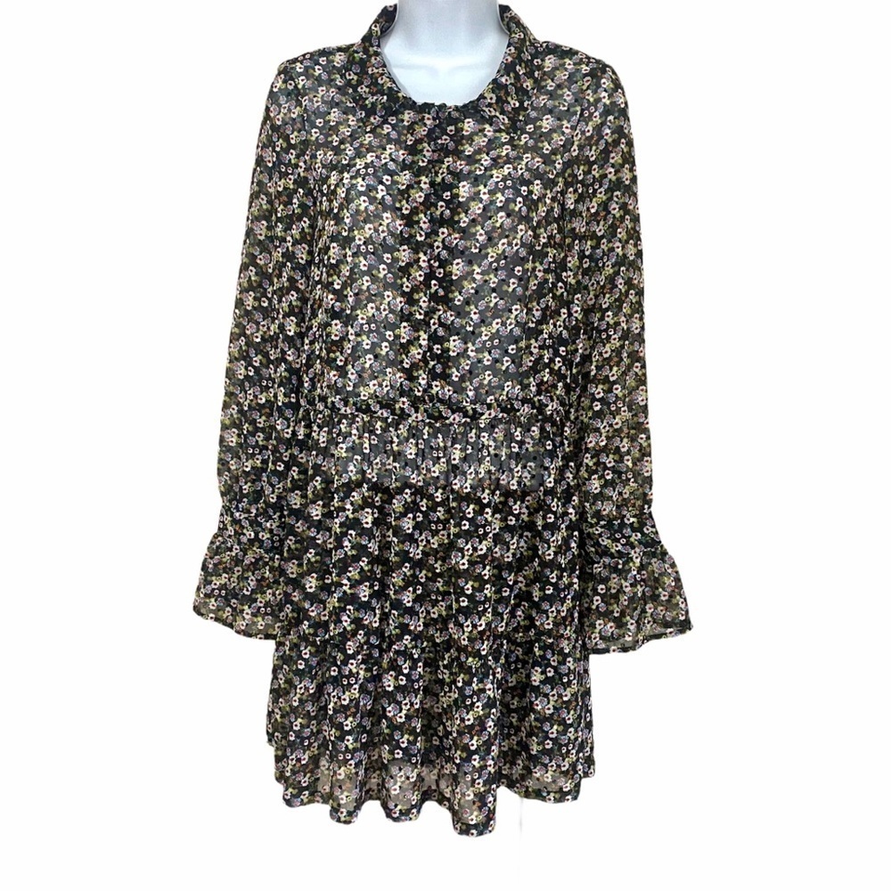 Dark Floral Dress Sz 2 Ruffle Tier Dainty Sheer Cottagecore Whimsigoth